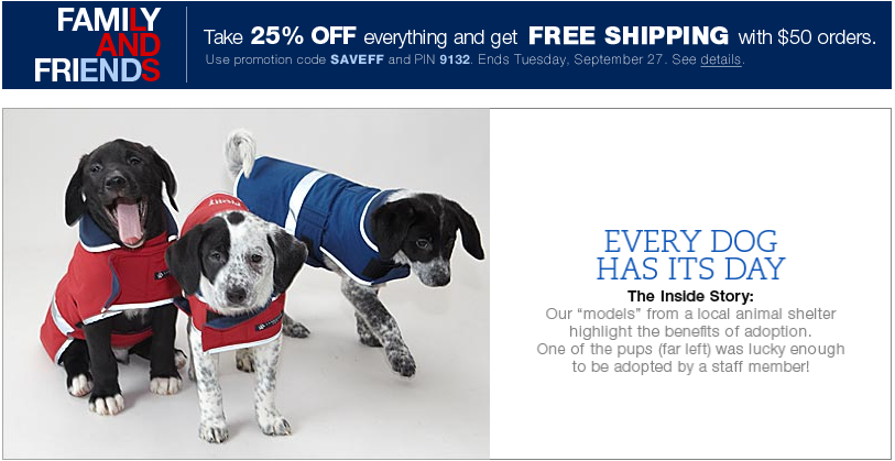 free shipping plus 25% off for dogs at Lands End with promo code