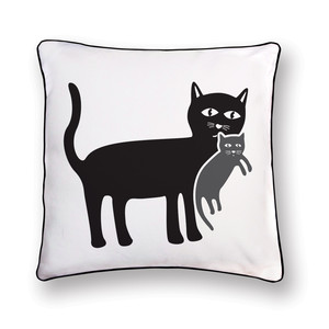 cat with her kitten pillow