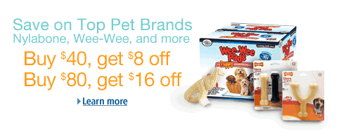 Amazon Pet Sale on Nylabone, Wee-Wee Pads and other dog toys and treats