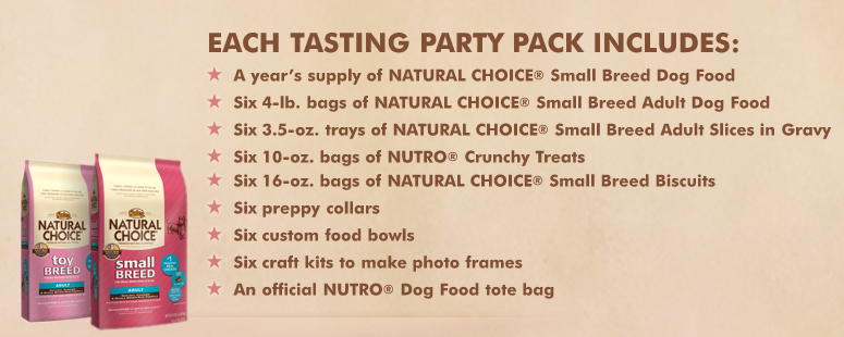 Description of the prize package for the Nutro Ultimate Dog Food Tasting Party Sweepstakes!