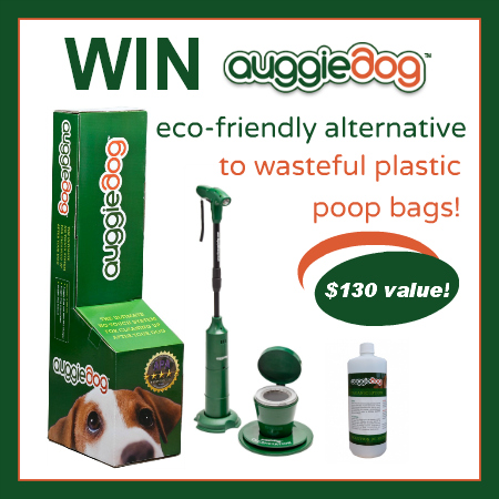 green auggiedog power tool, charging station, cleansolution for picking up and disposal of dog poop