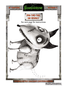 FRANKENWEENIE - Pin The Tail Game Activity Sheet