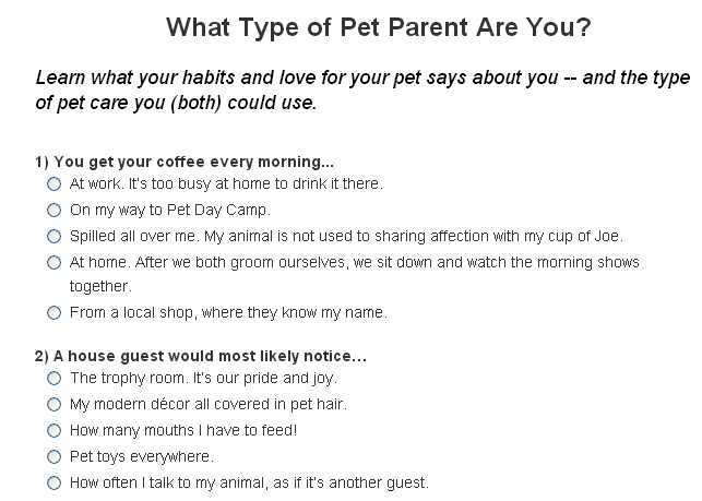 sample questions from fun pet quiz