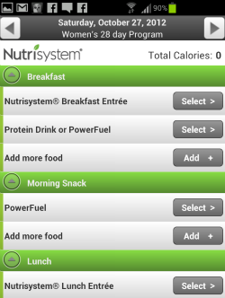 Nutrisystem food log screenshot