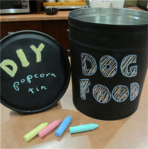 DIY chalkboard paint dog food tin