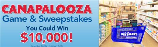 canapalooza game for free pet food coupons and cash prizes