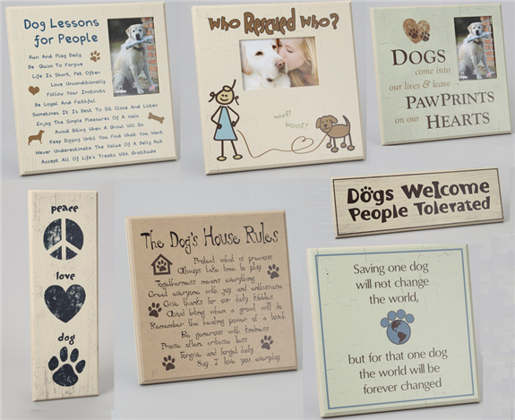 dog frames and wooden quote signs