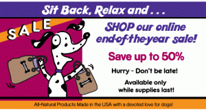 up to half off at Three Dog Bakery year end sale